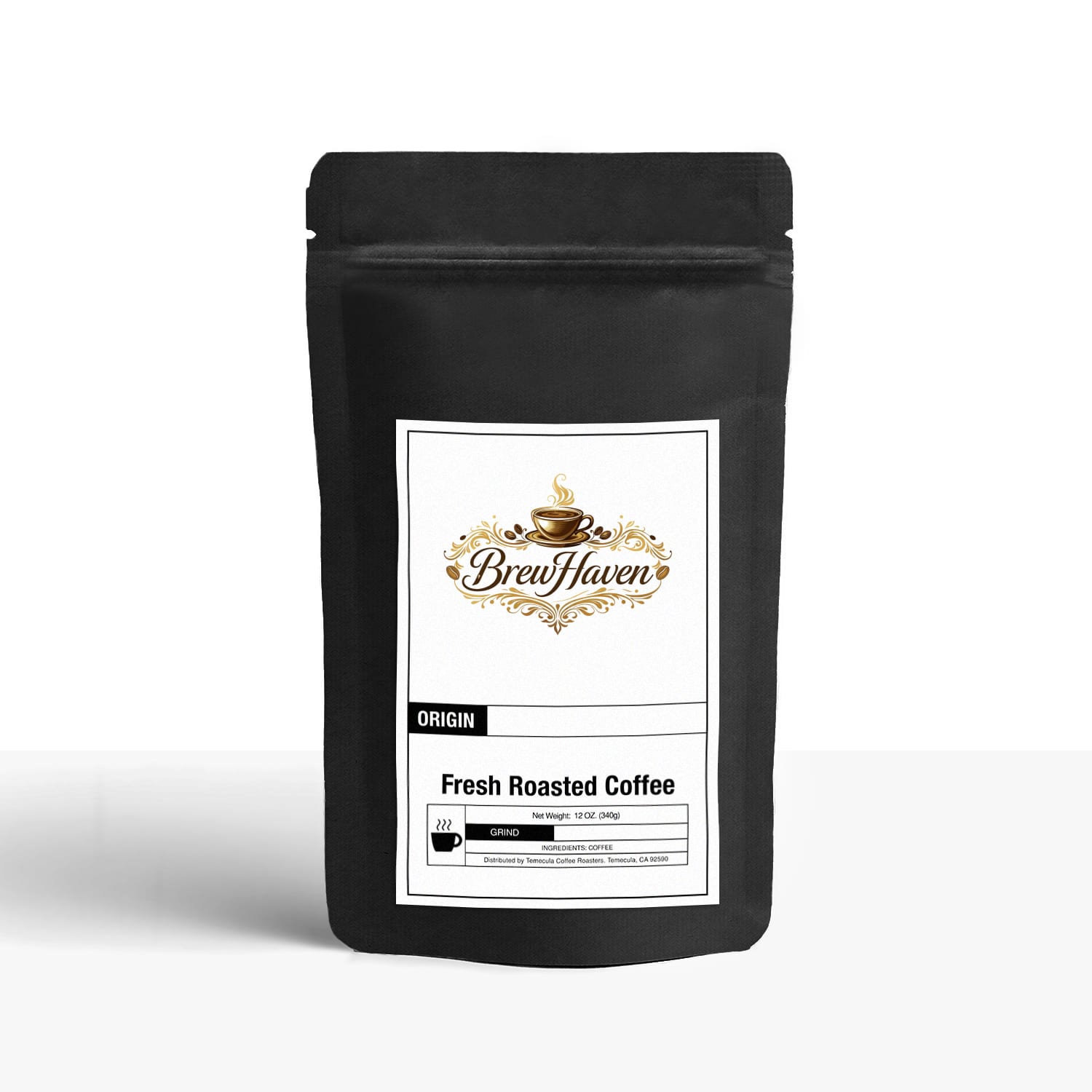 Latin American coffee blend in a black pouch from BrewHaven with fresh roasted coffee label.